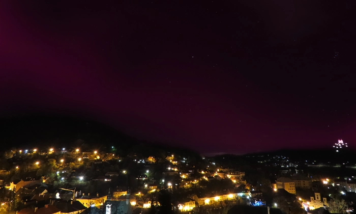 Polárna žiara nad Banskou Štiavnicou
