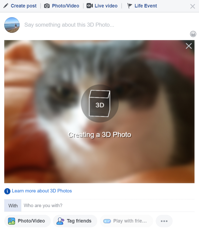 Automatické vytvorenie 3D fotky Facebookom