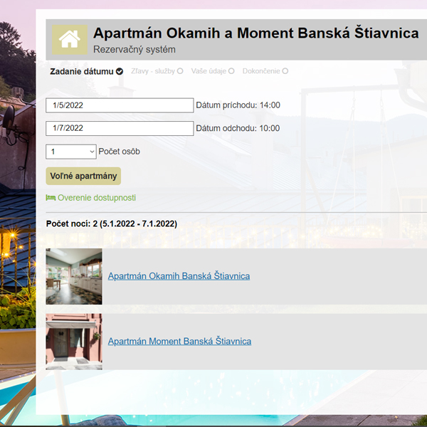 Rezervačný systém - apartmány Okamih a Moment