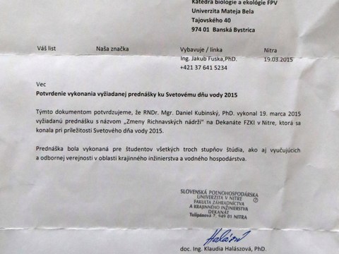 Potvrdenie o vyžiadanej prednáške
